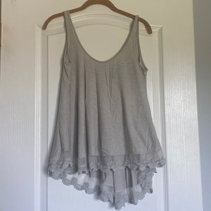 Flowy boho lace trim tank top